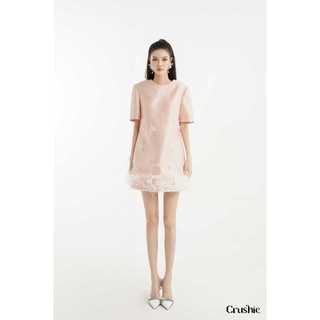 Đầm nữ thiết kế Crushie váy liền dáng suông ngắn tay phối lông vũ Alida dress