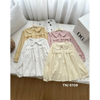Áo sơ mi cổ sen dáng babydoll phối ren ngang ngực phong cách tiểu thư hàng QCCC loại 1