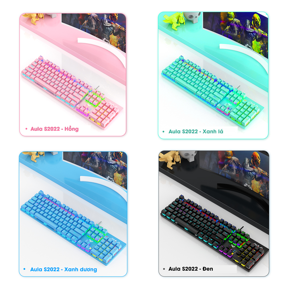 [CHÍNH HÃNG] Bàn phím cơ AULA S2022 PRO Gaming Giá rẻ FullSize Blue Switch LED nhiều chế độ | BigBuy360 - bigbuy360.vn