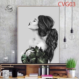 Tranh canvas CÔ GÁI HOA HỒNG TRỪU TƯỢNG trang trí nội thất