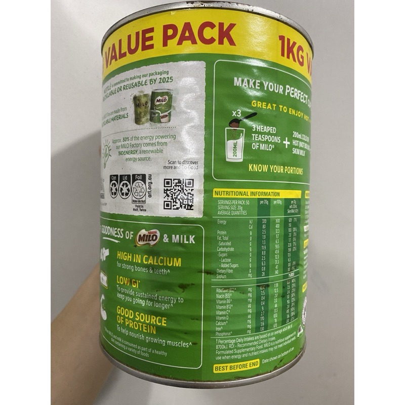 Sữa bột Milo Úc hộp 1kg thơm ngon, dinh dưỡng giúp bé phát triển tối ưu