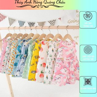 Đầm bé gái dáng xuông vải cotton thô mềm, váy bé gái họa tiết đáng yêu
