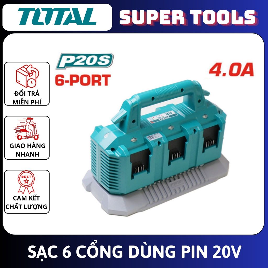 TOTAL Sạc 6 cổng 20V 2.0Ah - 4.0Ah TFCLI2064
