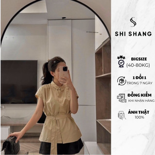 Áo sơ mi tay liền đai eo