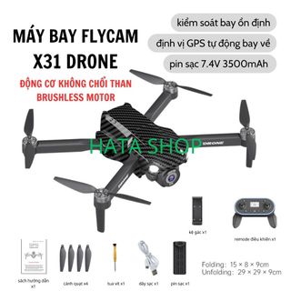 Flycam camera hd dual x31 drone máy bay không người lái không chổi than pin khoẻ 3500mah gps định vị