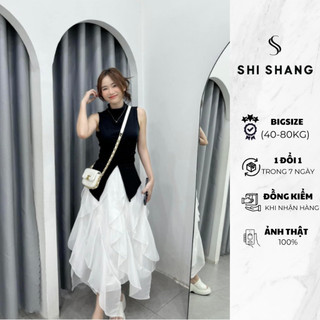 Set bộ áo zip xẻ trước mix chân váy tơ bèo tầng