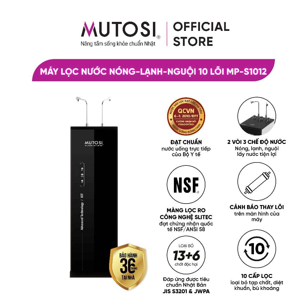 Máy lọc nước nóng lạnh nguội 10 lõi Mutosi MP-S1012