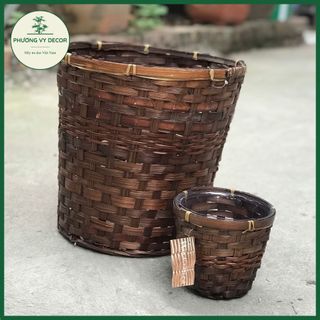 Sọt tre, giỏ tre trồng cây, ống đựng bút, sọt rác khô đa năng trang trí mây tre Phương Vy Decor