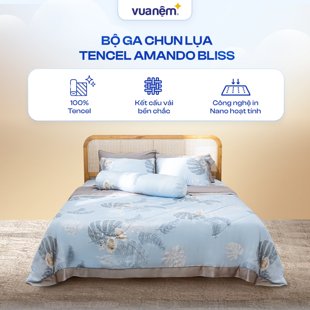 Bộ ga chun lụa tencel Amando Bliss họa tiết 4CT 3 cao cấp mềm mại thoáng mát