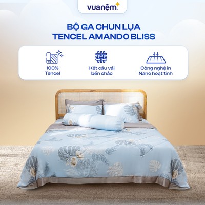 Bộ ga chun lụa tencel Amando Bliss họa tiết 4CT 3 cao cấp mềm mại thoáng mát