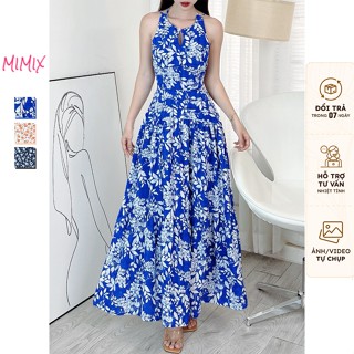  Đầm Maxi Yếm MIMIX Váy Hoa Dáng Dài Nữ Cổ Phối Nút Ngọc Có Mút Đệm Và Bo Chun 3 Màu Ngọt Ngào EP4225 
