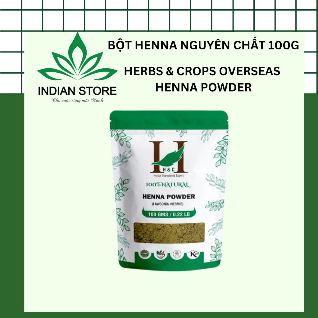 Bột Henna Ấn Độ nguyên chất 100g nhuộm tóc phủ bạc H&C Henna Powder