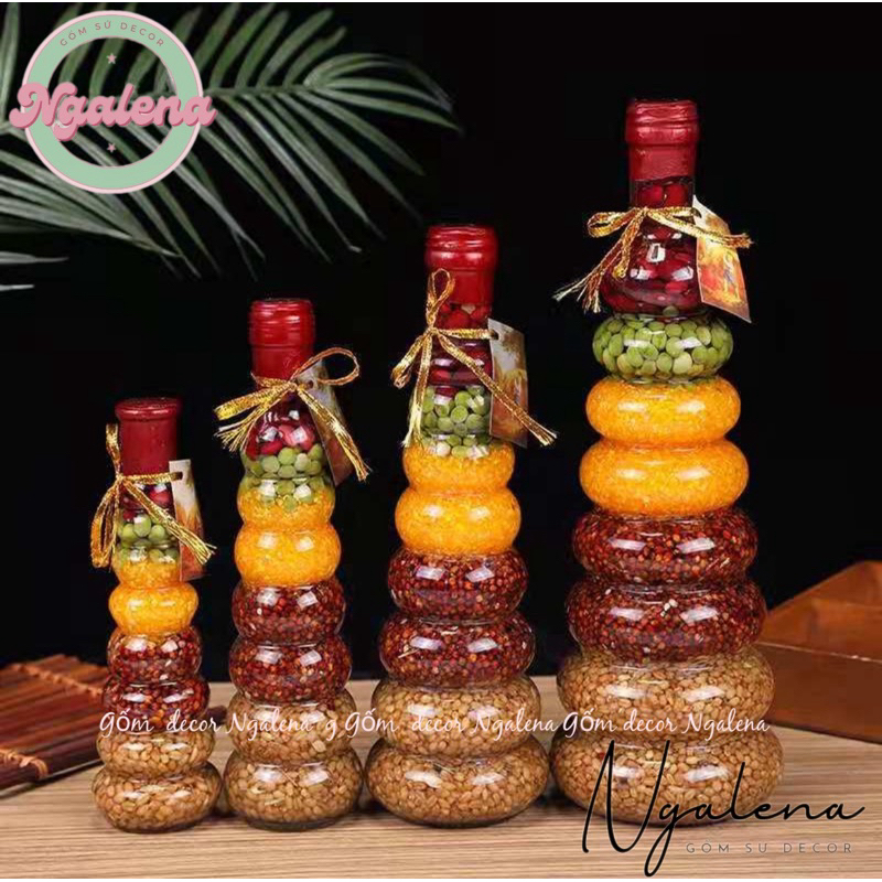 Chai ngũ cốc, muối ngũ sắc phong thuỷ cầu tài lộc, sung túc, no đủ 3 size