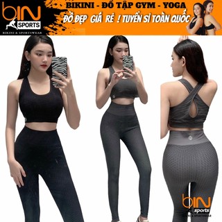 Bộ đồ tập gym yoga aerobic thể thao nữ áo bra kèm mút và quần dài chất liệu thun dệt kim co dãn 4 chiều BINSPORTS BD114