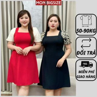 Váy bigsize nữ đầm dự tiệc đi chơi kiểu cổ vuông tay phồng dáng xòe vải thun mềm mịn MON big size 50 - 90kg