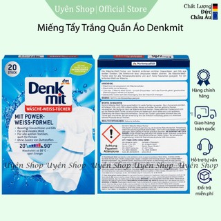 Miếng Tẩy Trắng Quần Áo Denkmit HÀNG ĐỨC Giúp Quần Áo Trắng Sáng Rạng Rỡ, không Ngả Vàng, 20 miếng