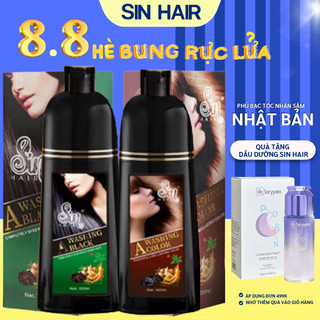 Dầu Gội Phủ Bạc Sin Hair Nhật Bản Đen Và Nâu 500ML Thành Phần Nhân Sâm Tự Nhiên Giúp Đen Tóc Bóng Mượt Giảm Rụng Tóc