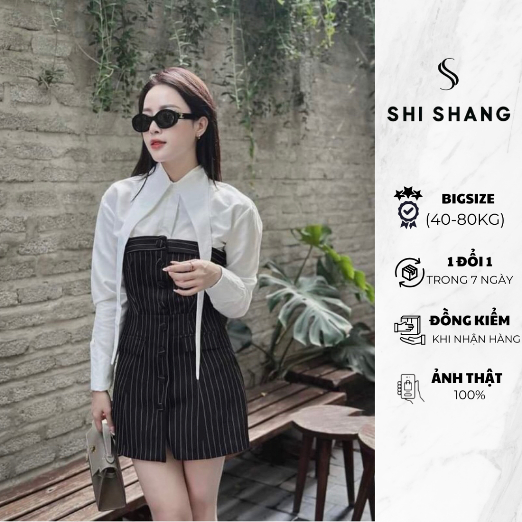 Set váy cúp mix áo sơ mi cổ cách điệu