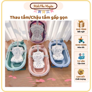 Thau tắm/Chậu tắm gấp gọn size lớn có nhiệt kế tiện dụng kèm phao cho bé yêu mẫu mới nhất