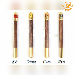 Bút Kinh Luân Om Mani Padme Hum gỗ xoan đào bọc đồng