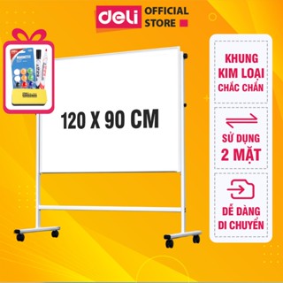 Bảng Từ Trắng Hai Mặt DELI 120x90cm, Bảng Flipchart Chữ H  Điều Chỉnh Cao Thấp 360 Độ Kèm Phụ Kiện