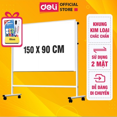 Bảng Từ Trắng Hai Mặt DELI Nhiều Kích Thước, Bảng Flipchart Chữ H  Điều Chỉnh Cao Thấp 360 Độ Kèm Phụ Ki