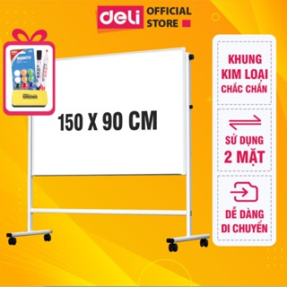 Bảng Từ Trắng Hai Mặt DELI 150x90cm, Bảng Flipchart Chữ H  Điều Chỉnh Cao Thấp 360 Độ Kèm Phụ Kiện