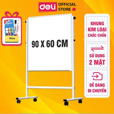 Bảng Từ Trắng Hai Mặt DELI 90x60cm, Bảng Flipchart Chữ H  Điều Chỉnh Cao Thấp 360 Độ, Kèm Phụ Kiện