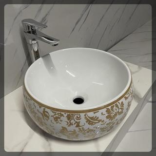 Chậu rửa mặt - Lavabo tròn đặt bàn hoa văn cao cấp, đường kính 40x40cm.