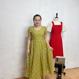 Váy bigsize nữ đầm dự tiệc đi chơi kiểu cổ tròn hoa in 2 lơp vải  mềm mịn MON big size 50 - 90kg