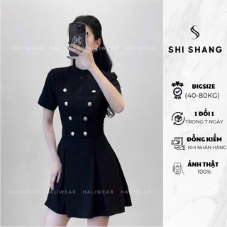 Váy cúc đồng cổ tàu đai eo