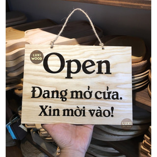 [CÓ VIDEO QUAY SP THẬT] Bảng gỗ treo cửa 1 mặt Open, đang mở cửa-xin mời vào- LUXI DECOR