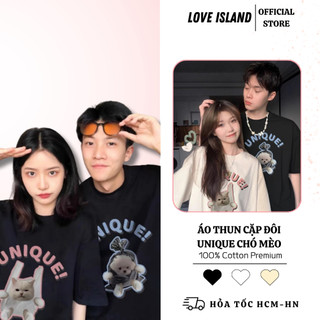 Đồ đôi nam nữ Unique chó mèo Set đồ đôi nam nữ áo thun mặc cùng người yêu trái tim form rộng có cổ tròn tay