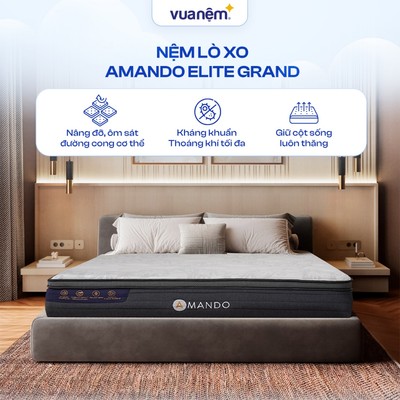 [ĐƠN 10TR TẶNG 1 BỘ CHĂN BÉ] Nệm lò xo điều hòa thân nhiệt Amando Elite Grand A - Đệm lò xo cao cấp