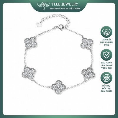 Lắc tay bạc nữ TLEE nối năm mặt cỏ bốn lá viền bo hạt sáng lấp lánh nữ tính TLEE JEWELRY LT0270