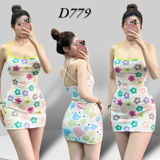 D779 - đầm body ngắn 2 dây vải hoạ tiết dễ thương - ngọc lucie