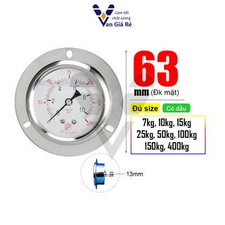 [Đủ size] Đồng hồ đo áp suất chân sau Pro Instrument, có dầu, mặt 63mm