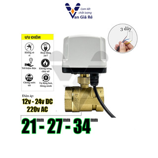 Van bi điện 2 lỗ, Van khoá nước đóng mở điều khiển bằng motor điện 12v 24v 220v phi 21 27 34