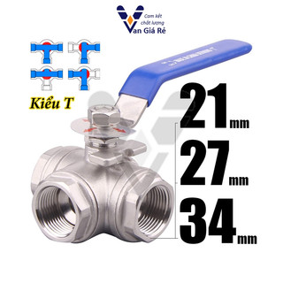 Van bi 3 ngã, van khoá nước 3 cổng kiểu T ren 21 27 34