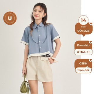 Áo sơ mi đũi linen mềm croptop mix viền Gigi Shirt - by ufo.thebasic