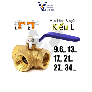 Van bi - Van khoá 3 ngã kiểu L đồng thau 13 17 21