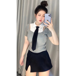 Áo thun cổ sơ mi kèm cà vạt nữ bigsize 60-90kg