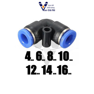 Co khí nén PV, cút nối nhanh ống phun sương, ống hơi 4mm 6mm 8mm 10mm 12mm 14mm 16mm góc 90 L