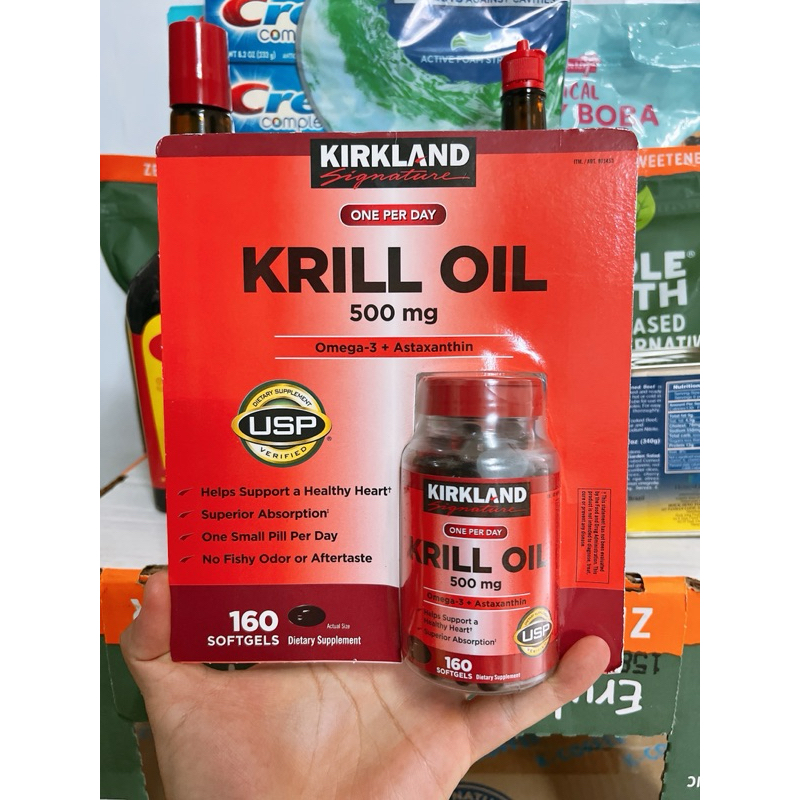 Dầu nhuyễn thể Kirkland Signature Krill Oil 500mg 160 viên của Mỹ.