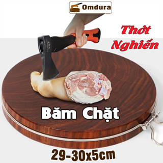 Thớt gỗ nghiến đá Tây Bắc có đai inox kháng khuẩn, 29-30cm đanh cứng chặt xương heo-gà, OMDURA HCM