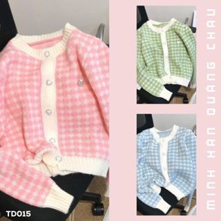 Áo khoác cardigan lên kẻ ô 3 màu passtel phối cúc đá siêu xịn hàng QC cao cấp(KÈM ẢNH THẬT)-TD015