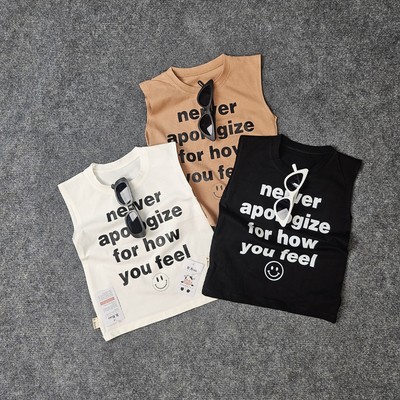 Áo Phông Bé Trai Dáng Tanktop Vải Cotton In Hình Chữ Đáng Yêu, Áo Thun Bé Trai Mùa Hè BabyBoo - PiBo- TTCT