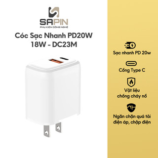 Cóc sạc nhanh pd20w+ 18w - dc23m