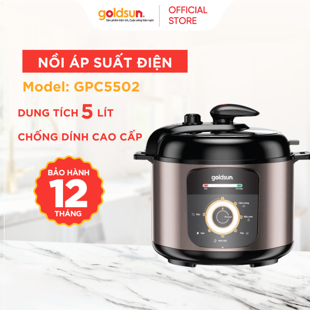 Nồi Áp Suất Điện Lòng Nồi Chống Dính Dung Tích 5L 6L Đa Năng Goldsun GPC5502 GPC5512