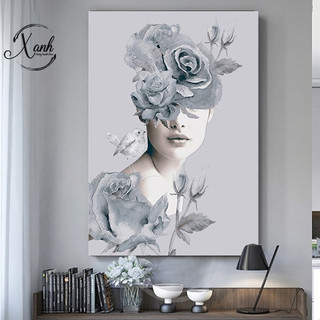 tranh canvas trừu tượng tranh trí CÔ GÁI HOA HỒNG XDC02
